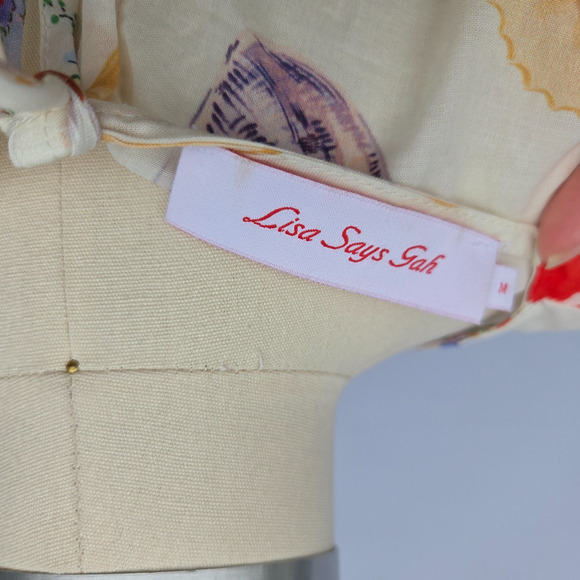 Lisa Says Gah Petra Buon Appetito Tie Back Top Blouse Size M Italian Food Print - Picture 10 of 11